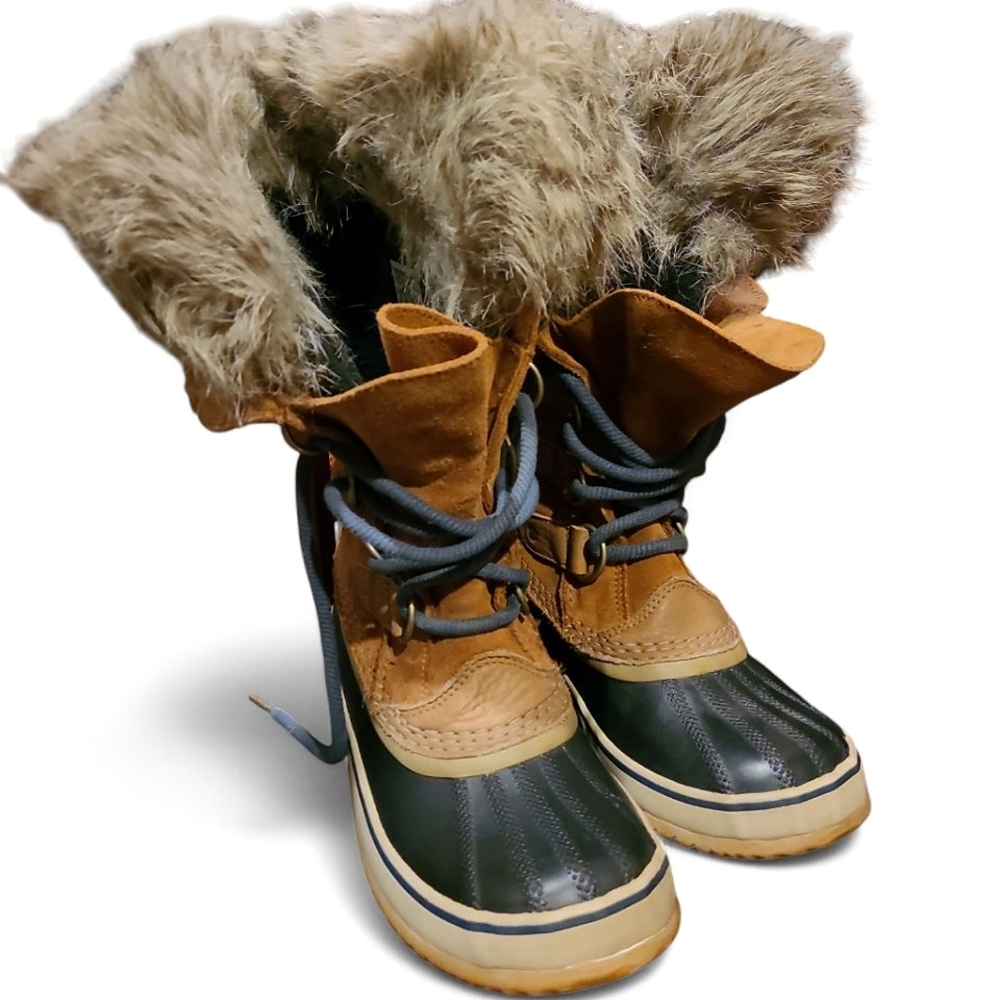 Women's Sorel Joan Of Arc Suede & Leather Winter Boots With Fur Trim 6.5 - Picture 2 of 16